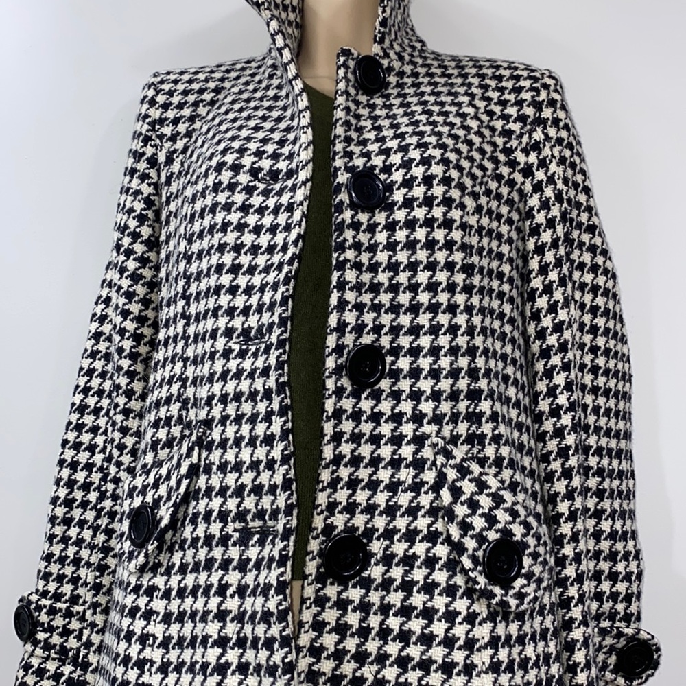 JLo by Jennifer Lopez Black White Houndstooth Wool Coat Vintage 90s Size S